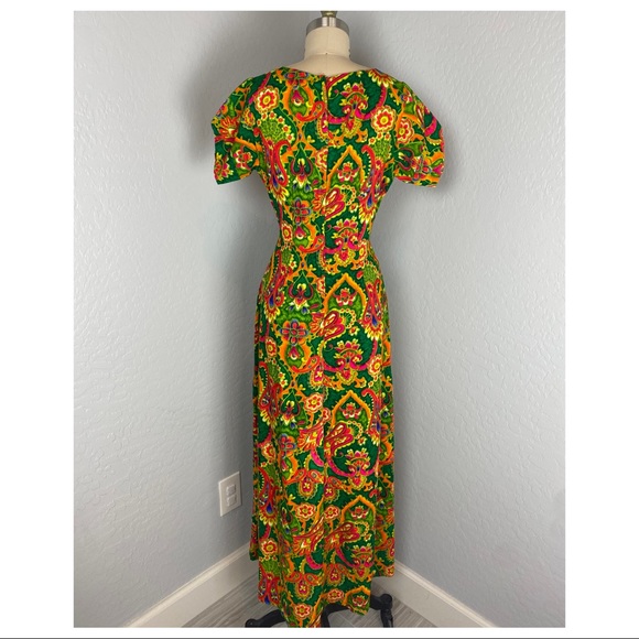 Homemade Bright Orange Yellow & Green Floral + Paisley Maxi Dress - Picture 2 of 4